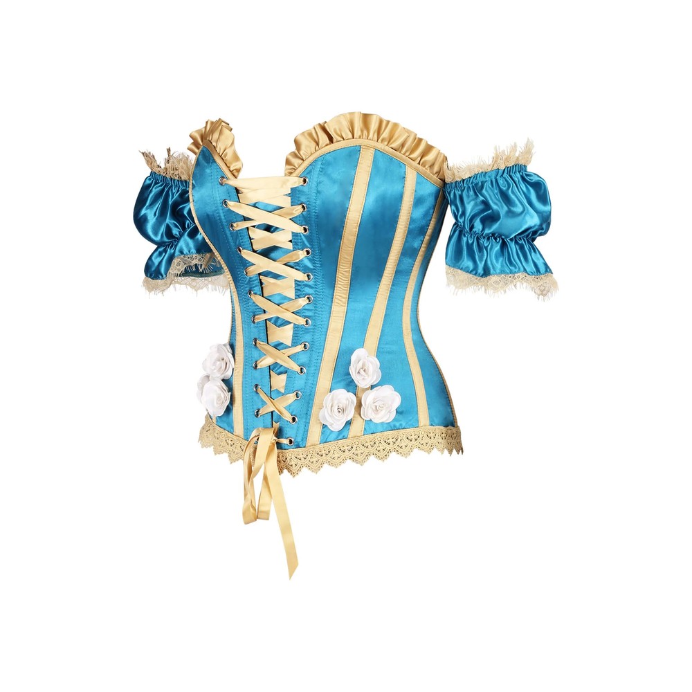 Attitude Corsets - Maiyah Rococo Duchess Overbust korset - Blauw/Goudkleurig